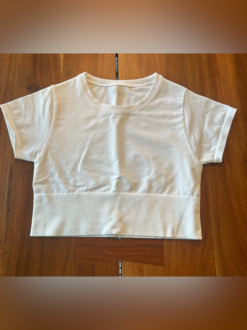 aerie White Cropped Short Sleeve Ribbed Hem Top